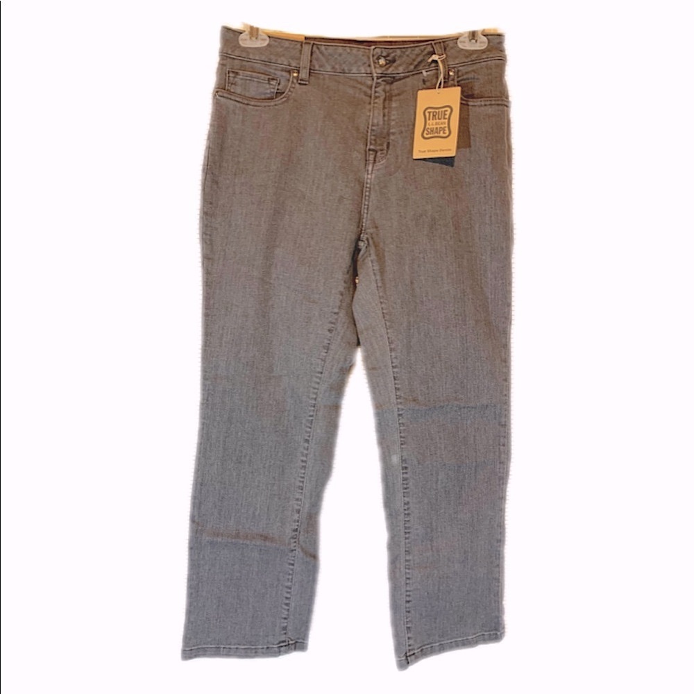 NWT LL Bean gray straight leg mid rise jeans Sz 12 petite